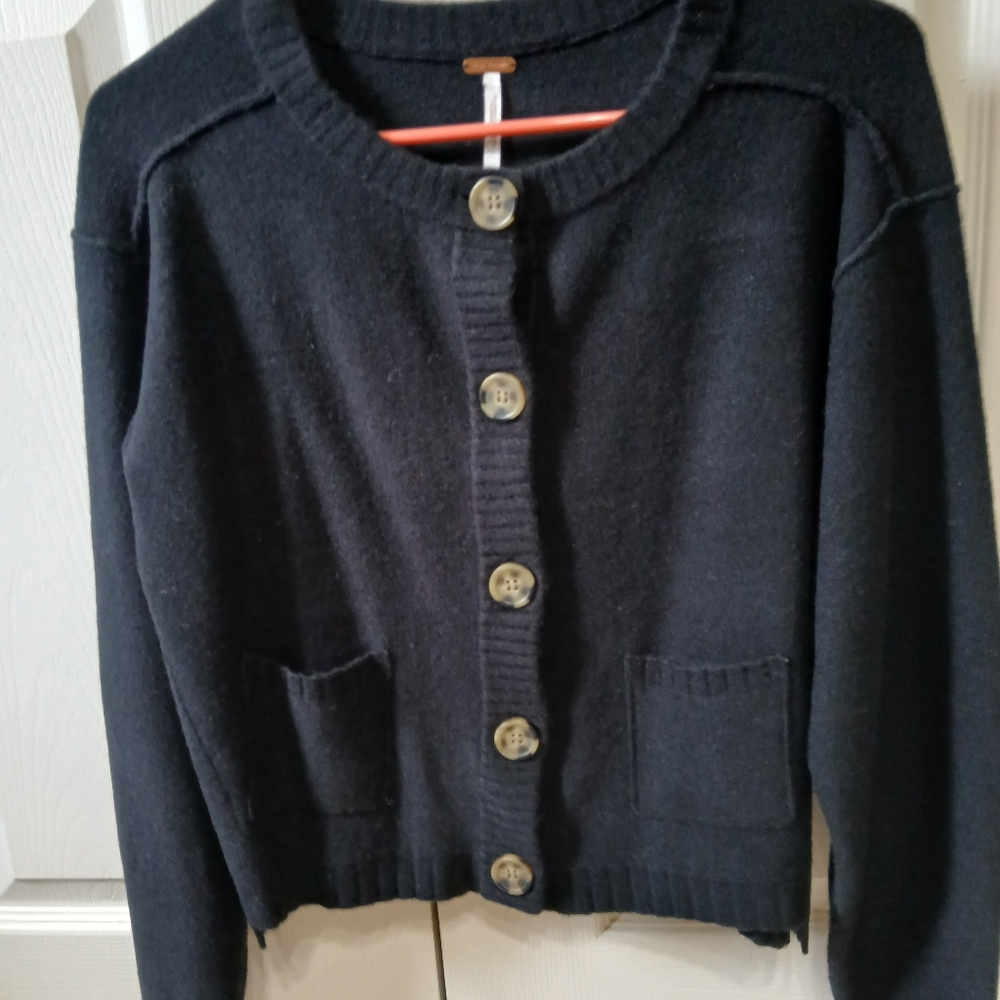 FREE PEOPLE BLACK POCKET CARDIGAN, XS, NWOT